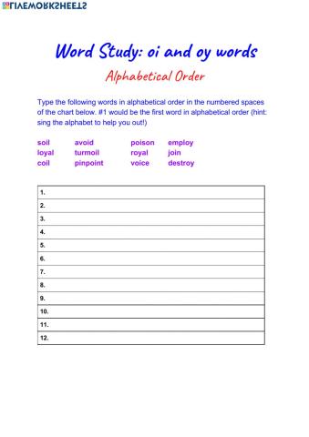 Oi and oy alphabetical order activity
