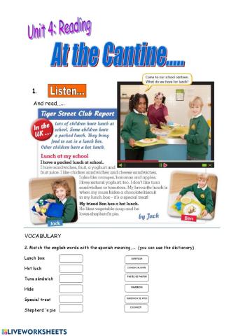 Listening and reading -At the cantine-