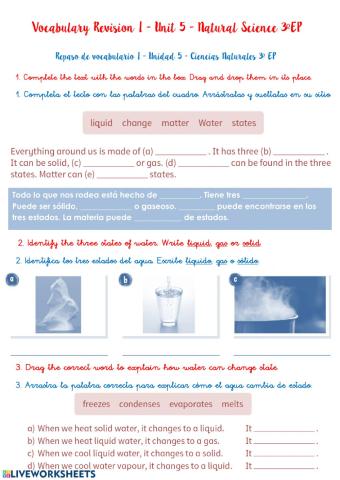 Vocabulary revision - unit 5: Matter