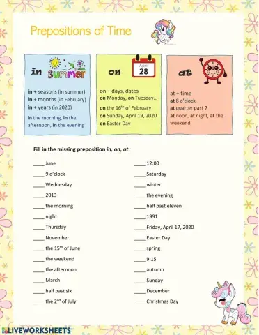Prepositions in, on, at