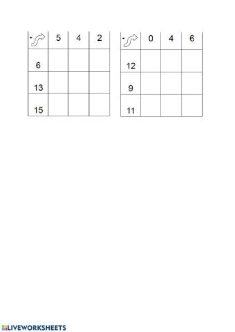 Sottrazioni in tabella