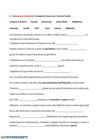 Rivoluzione Industriale Esercizi DRAG and DROP