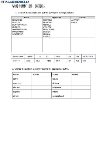 Word formation - Suffixes