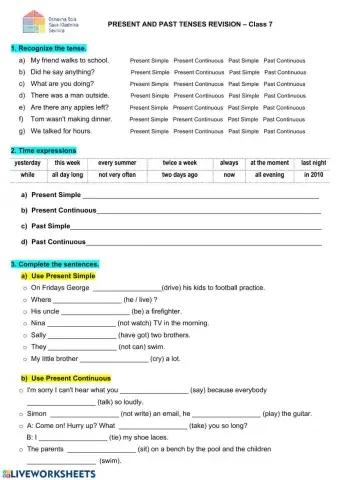 PRESENT AND PAST TENSES REVISION – Class 7