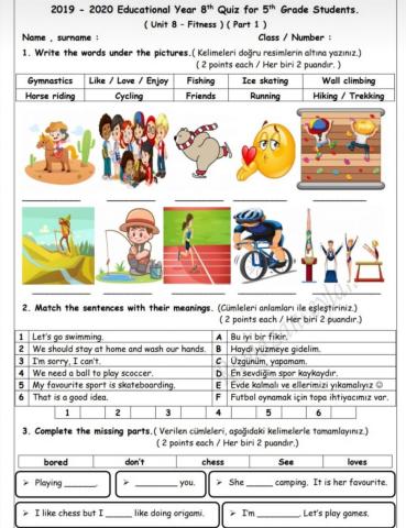 Fitness quiz 1 page 1