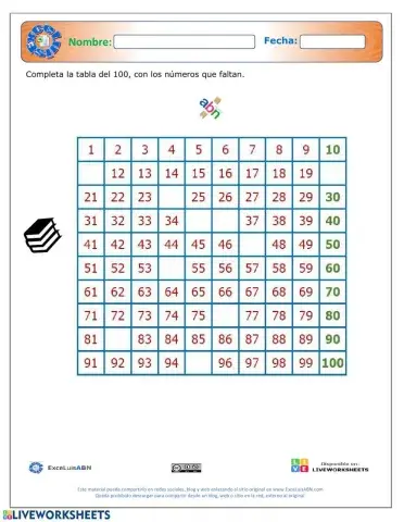 La tabla del 100 ABN completar 06