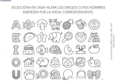 Reconocimiento de vocales en palabras.