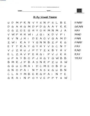 Ai Ay Vowel Team Worksheet 2