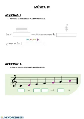 Pentagrama y notas musicales 1º primaria
