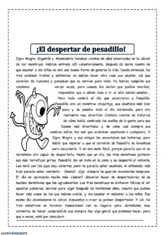 Compresión lectora -los monstruos-