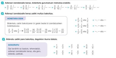 Izendatzaile bera jarri zatikiei