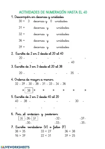 Numeración hasta el 40