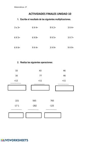 ACTIVIDADES FINALES UNIDAD 10-MATES 2ºE.P.