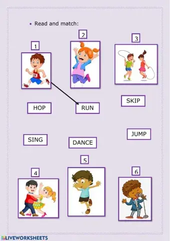 Matching easy action verbs