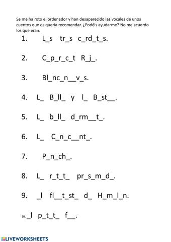 Vocales para los cuentos