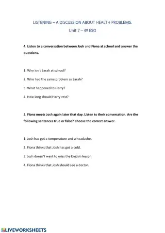 Listening 4ºESO - A discussion about health problems