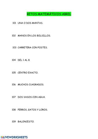 Retos matemáticos abril