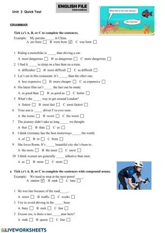 English File unit 3 short test