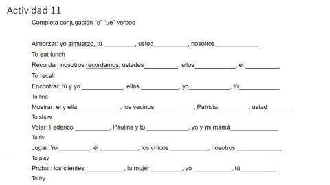Verbos irregulares cambio vocálico -o- -ue-