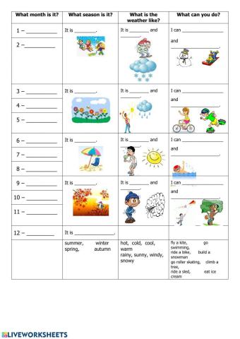 Seasons, months and weather