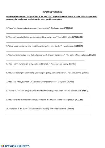 Reporting verbs quiz