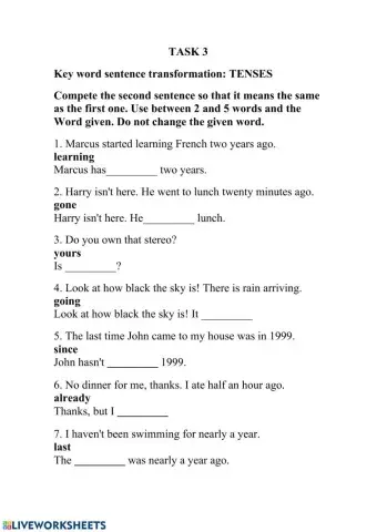 Key word transformation sentences tenses