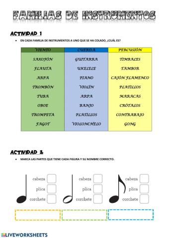 Familia de instrumentos y Figuras musicales