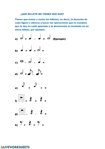 Sumas y restas de figuras y silencios musicales.