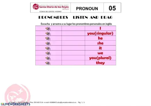 Pronombres listen and drag
