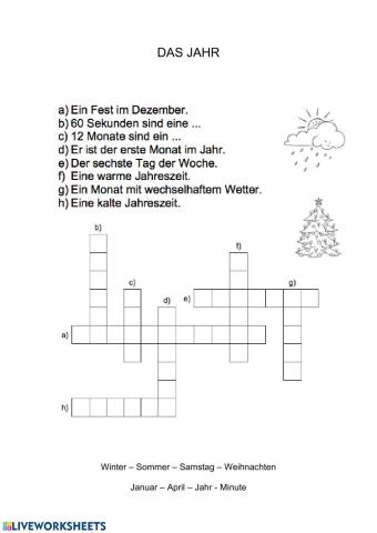 Kreuzworträtsel: das Jahr