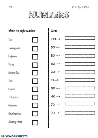 Numbers from 1 to 100