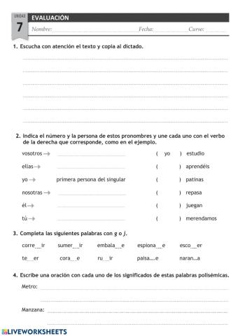 Evaluación unidades 7 y 8