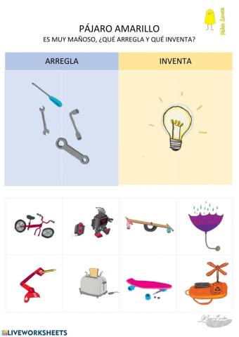 Pájaro amarillo arregla e inventa