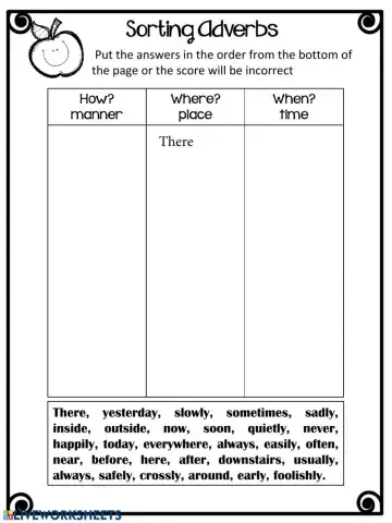 Adverbs - Manner, Time, Place Sort