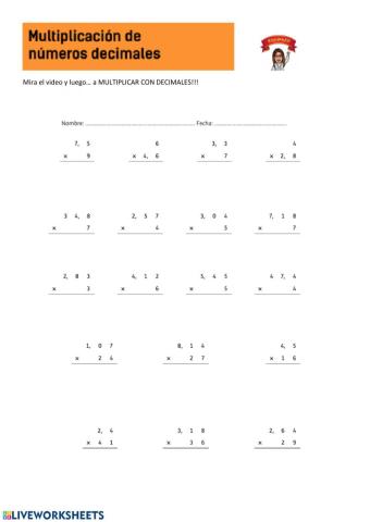 4. PARA PRACTICAR: Multiplicaciones con decimales