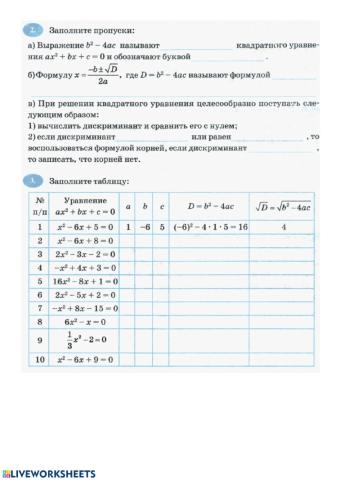 Квадратные уравнения. Формула