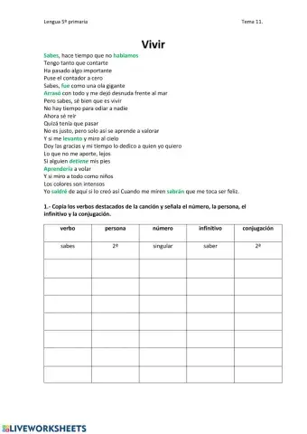 Verbos, número y persona