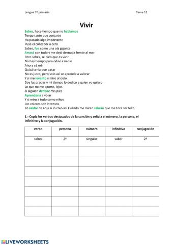 Verbos, número y persona