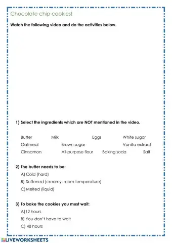 Listening: Chocolate chip Cookies! Junior V 