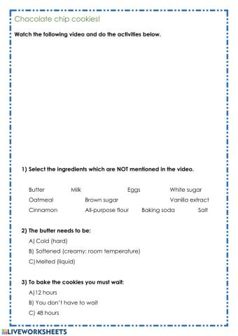 Listening: Chocolate chip Cookies! Junior V 