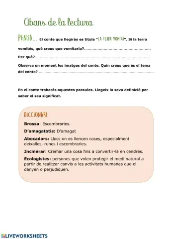 Comprensió lectora. La Terra vomita