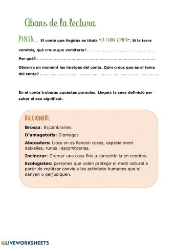 Comprensió lectora. La Terra vomita