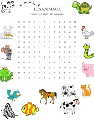 Les animaux. Mots croisés.