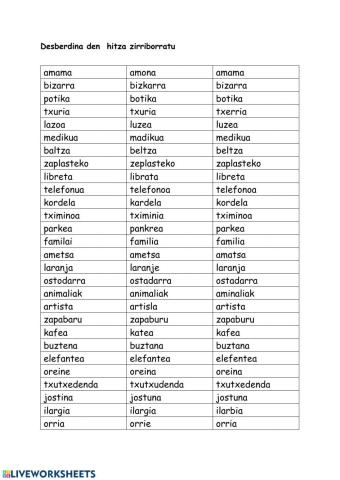 Hautatu desberdinak diren hitzak