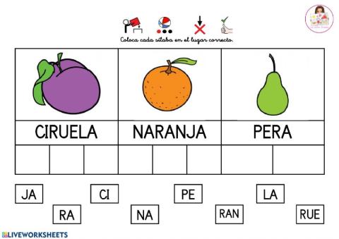 Coloca cada sílaba en su lugar