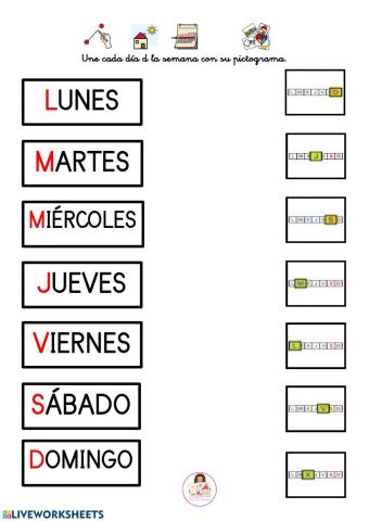 Une cada día de la semana con su pictograma