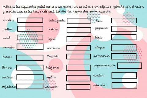 ¿Qué tipo de palabra es? verbo, nombre o adjetivo