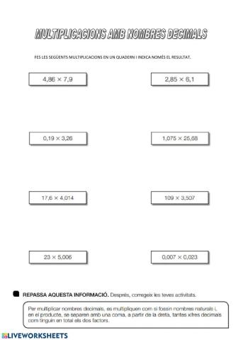 Multiplicacions decimals