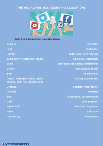 Politics and the media idioms + collocations