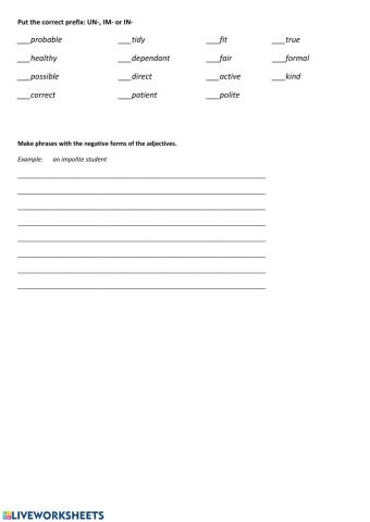 Negative Prefixes UN- IM- IN-